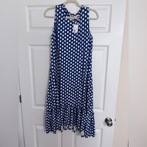 Blue Polka Dot Sleeveless Dress
